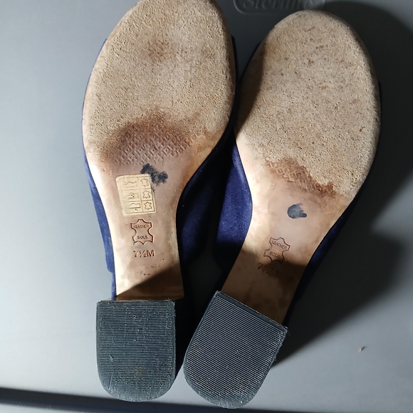 Tory Burch blue velvet block heel peep toe shoes size 7.5 - Picture 12 of 15